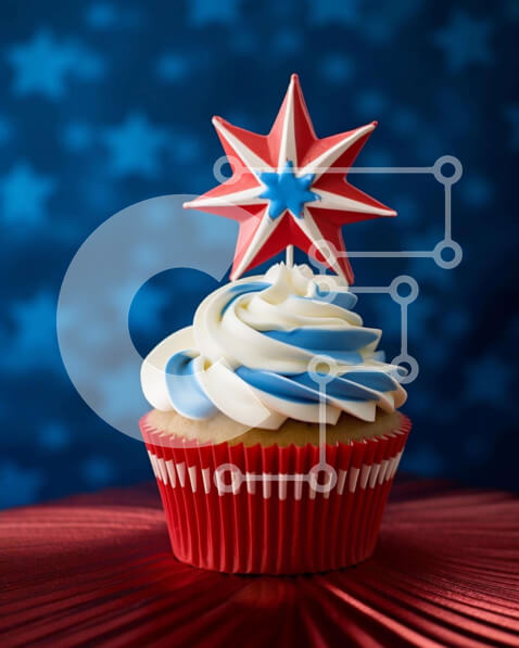Σετ των 2 Intra Συλλεκτικό Ξύλινο Παζλ Plywood  4mm - Πατριωτικό Cupcake με κόκκινα, λευκά και μπλε διακοσμητικά Σε Ξύλινο Κουτί - Διαστάσεις: 10x10 cm – 25 κομμάτια