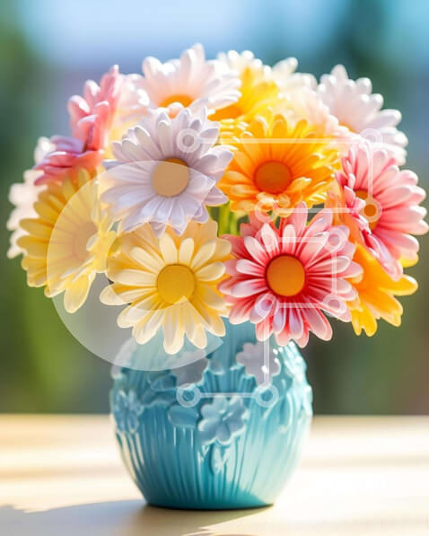 Intra Συλλεκτικό Ξύλινο Παζλ Plywood  4mm - Μπλε βάζο με πολύχρωμα τεχνητά λουλούδια Σε Ξύλινο Κουτί - Διαστάσεις: 10x10 cm – 25 κομμάτια