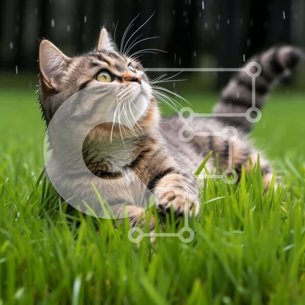 Intra Συλλεκτικό Ξύλινο Παζλ Plywood  4mm - Γάτα που χαλαρώνει στο γρασίδι στη βροχή Σε Ξύλινο Κουτί - Διαστάσεις: 10x10 cm – 25 κομμάτια