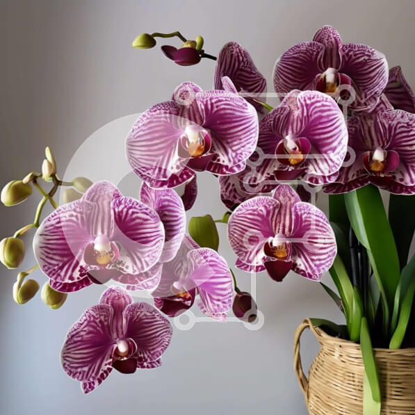 Intra Συλλεκτικό Ξύλινο Παζλ Plywood  4mm - Ψάθινο βάζο με μωβ ορχιδέες Σε Ξύλινο Κουτί - Διαστάσεις: 10x10 cm – 25 κομμάτια