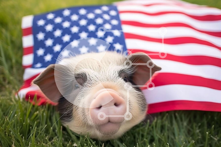 Intra Συλλεκτικό Ξύλινο Παζλ Plywood  4mm - Ευτυχισμένος χοίρος στην αμερικανική σημαία Σε Ξύλινο Κουτί - Διαστάσεις: 10x10 cm – 25 κομμάτια