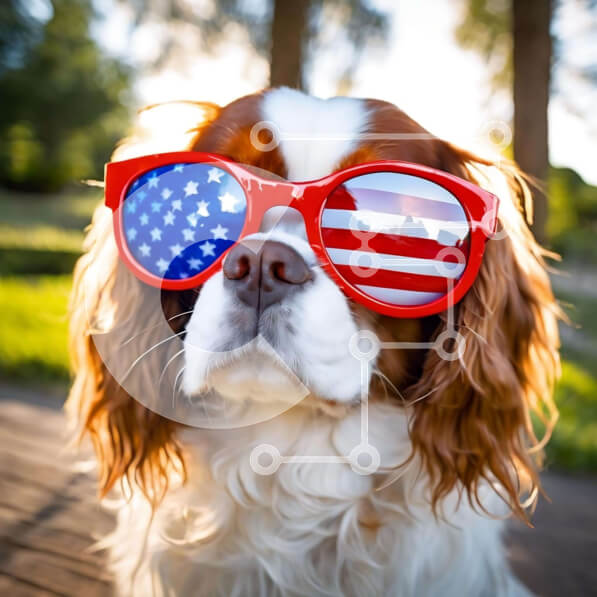 Intra Συλλεκτικό Ξύλινο Παζλ Plywood  4mm - Σκύλος που γιορτάζει την 4η Ιουλίου με γυαλιά ηλίου με αμερικανική σημαία Σε Ξύλινο Κουτί - Διαστάσεις: 10x10 cm – 25 κομμάτια