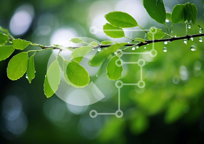 Intra Συλλεκτικό Ξύλινο Παζλ Plywood  4mm - Πράσινα φύλλα με σταγόνες δροσιάς σε ένα κλαδί Σε Ξύλινο Κουτί - Διαστάσεις: 10x10 cm – 25 κομμάτια