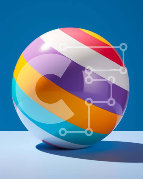 Intra Συλλεκτικό Ξύλινο Παζλ Plywood  4mm - Πολύχρωμη ριγέ μπάλα παραλίας σε μπλε επιφάνεια Σε Ξύλινο Κουτί - Διαστάσεις Puzzle: 10x10 cm – 25 κομμάτια