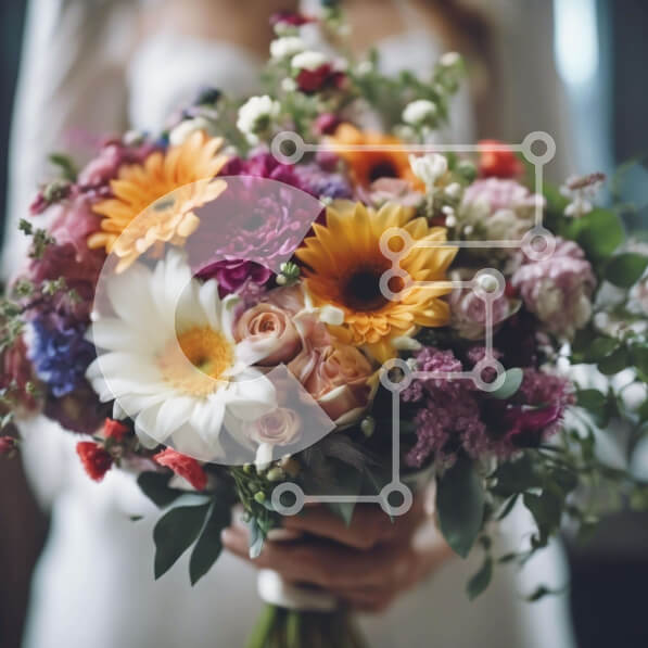 Intra Συλλεκτικό Ξύλινο Παζλ Plywood  4mm - Όμορφη νύφη που κρατά πολύχρωμο μπουκέτο λουλουδιών για τη γαμήλια γιορτή Σε Ξύλινο Κουτί - Διαστάσεις: 10x10 cm – 25 κομμάτια