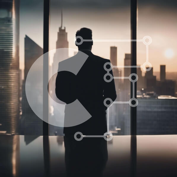 Intra Συλλεκτικό Ξύλινο Παζλ Plywood  4mm - Επιχειρηματίας μπροστά από τον ορίζοντα της πόλης Σε Ξύλινο Κουτί - Διαστάσεις Puzzle: 10x10 cm – 25 κομμάτια