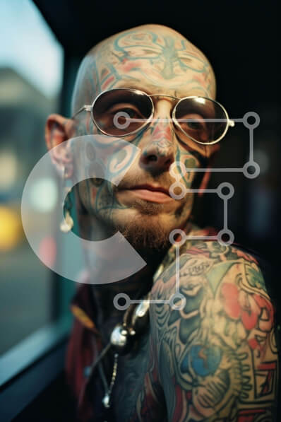 Intra Συλλεκτικό Ξύλινο Παζλ Plywood  4mm - Άνδρας με εκτεταμένα τατουάζ και κοσμήματα Σε Ξύλινο Κουτί - Διαστάσεις Puzzle: 10x10 cm – 25 κομμάτια