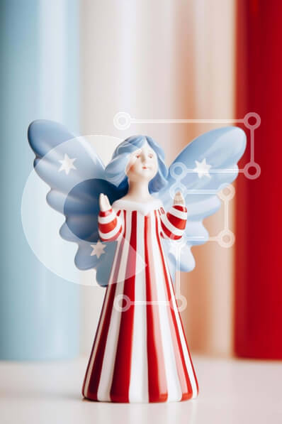 Intra Συλλεκτικό Ξύλινο Παζλ Plywood  4mm - Ειδώλιο αγγέλου με κόκκινα, λευκά και μπλε φτερά Σε Ξύλινο Κουτί - Διαστάσεις Puzzle: 10x10 cm – 25 κομμάτια