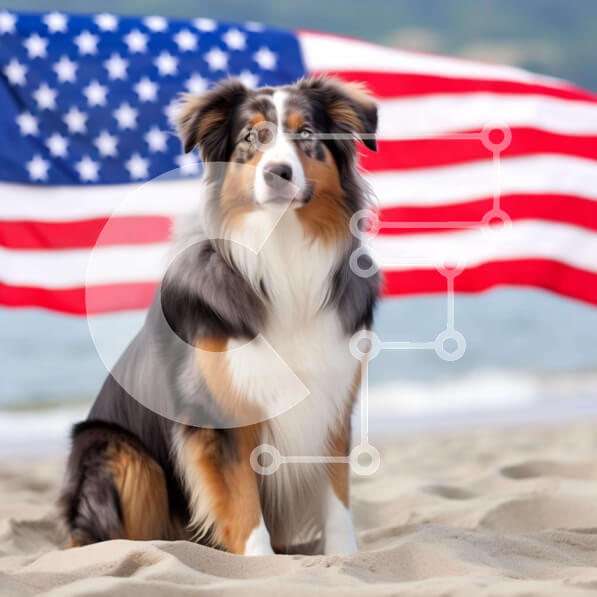 Intra Συλλεκτικό Ξύλινο Παζλ Plywood  4mm - Καφέ και λευκό σκυλί στην παραλία με την αμερικανική σημαία Σε Ξύλινο Κουτί - Διαστάσεις: 10x10 cm – 25 κομμάτια