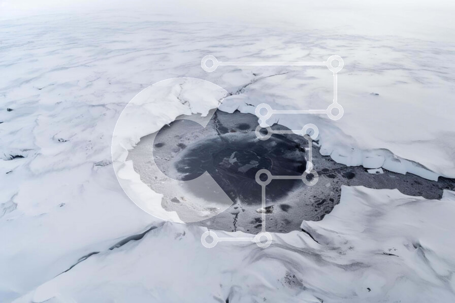 Intra Συλλεκτικό Ξύλινο Παζλ Plywood  4mm - Εναέρια άποψη της τρύπας πάγου στο λιώσιμο του χιονιού Σε Ξύλινο Κουτί - Διαστάσεις: 10x10 cm – 25 κομμάτια