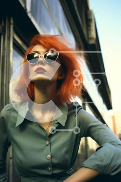 Intra Συλλεκτικό Ξύλινο Παζλ Plywood  4mm - Γυναίκα με κόκκινα μαλλιά που ποζάρει μπροστά από τον εξωτερικό τοίχο Σε Ξύλινο Κουτί - Διαστάσεις Puzzle: 10x10 cm – 25 κομμάτια