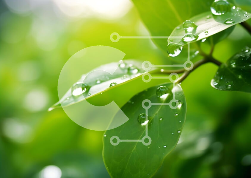 Intra Συλλεκτικό Ξύλινο Παζλ Plywood  4mm - Κοντινό πλάνο πράσινων φύλλων με σταγονίδια νερού Σε Ξύλινο Κουτί - Διαστάσεις: 10x10 cm – 25 κομμάτια