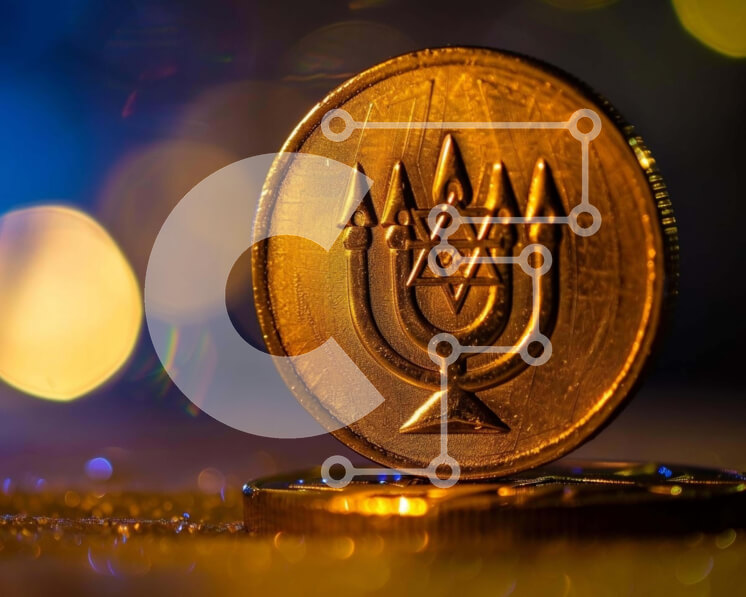 Intra Συλλεκτικό Ξύλινο Παζλ Plywood  4mm - Χρυσό νόμισμα με Menorah για Hanukkah Σε Ξύλινο Κουτί - Διαστάσεις: 10x10 cm – 25 κομμάτια