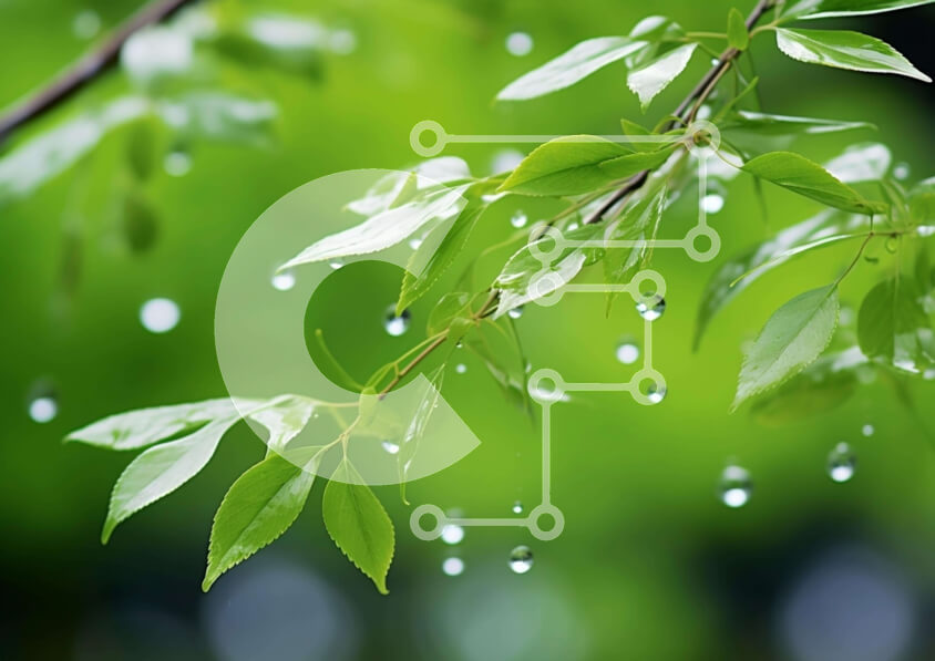 Intra Συλλεκτικό Ξύλινο Παζλ Plywood  4mm - Πράσινο κλαδί δέντρου με σταγονίδια νερού Σε Ξύλινο Κουτί - Διαστάσεις: 10x10 cm – 25 κομμάτια