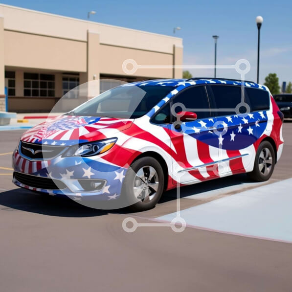 Intra Συλλεκτικό Ξύλινο Παζλ Plywood  4mm - Patriotic Minivan με σχέδιο αμερικανικής σημαίας Σε Ξύλινο Κουτί - Διαστάσεις Puzzle: 10x10 cm – 25 κομμάτια