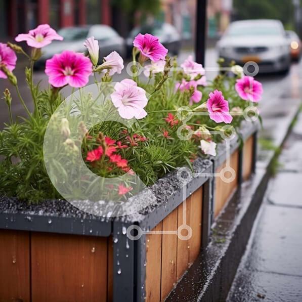 Intra Συλλεκτικό Ξύλινο Παζλ Plywood  4mm - Ξύλινο κουτί λουλουδιών με ροζ λουλούδια στη βροχή Σε Ξύλινο Κουτί - Διαστάσεις: 10x10 cm – 25 κομμάτια