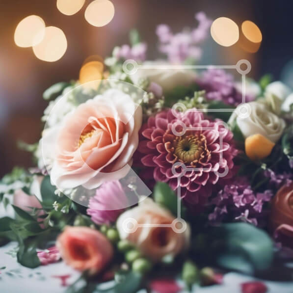 Σετ των 2 Intra Συλλεκτικό Ξύλινο Παζλ Plywood  4mm - Μπουκέτο με ροζ, μοβ και λευκά λουλούδια σε κομψά διακοσμημένο τραπέζι Σε Ξύλινο Κουτί - Διαστάσεις: 10x10 cm – 25 κομμάτια