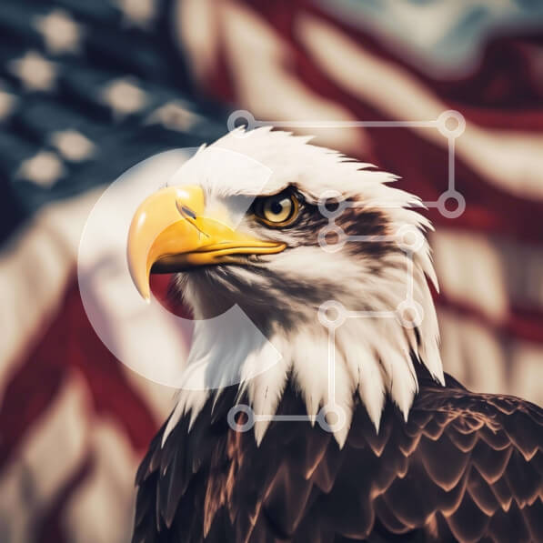 Intra Συλλεκτικό Ξύλινο Παζλ Plywood  4mm - Μεγαλοπρεπής αετός με αμερικανική σημαία Σε Ξύλινο Κουτί - Διαστάσεις: 10x10 cm – 25 κομμάτια