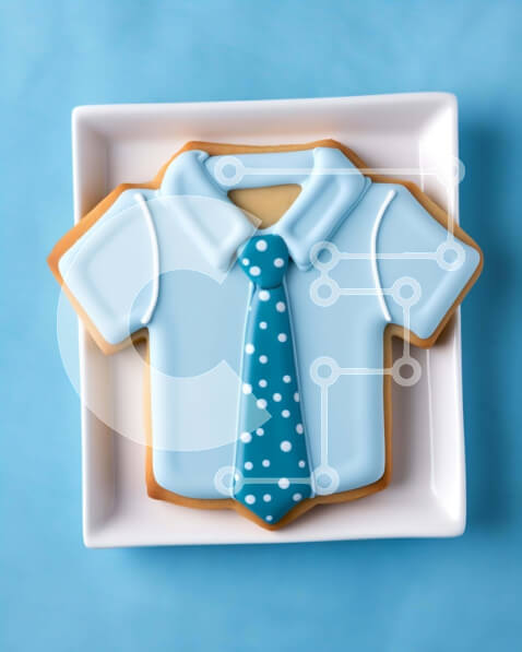 Σετ των 2 Intra Συλλεκτικό Ξύλινο Παζλ Plywood  4mm - Μπλε πουκάμισο και διακοσμημένο μπισκότο με γραβάτα στο πιάτο Σε Ξύλινο Κουτί - Διαστάσεις: 10x10 cm – 25 κομμάτια