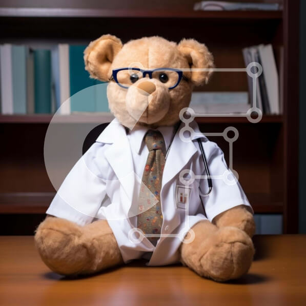 Intra Συλλεκτικό Ξύλινο Παζλ Plywood  4mm - Καφέ αρκουδάκι με στολή γιατρού στο τραπέζι Σε Ξύλινο Κουτί - Διαστάσεις Puzzle: 10x10 cm – 25 κομμάτια