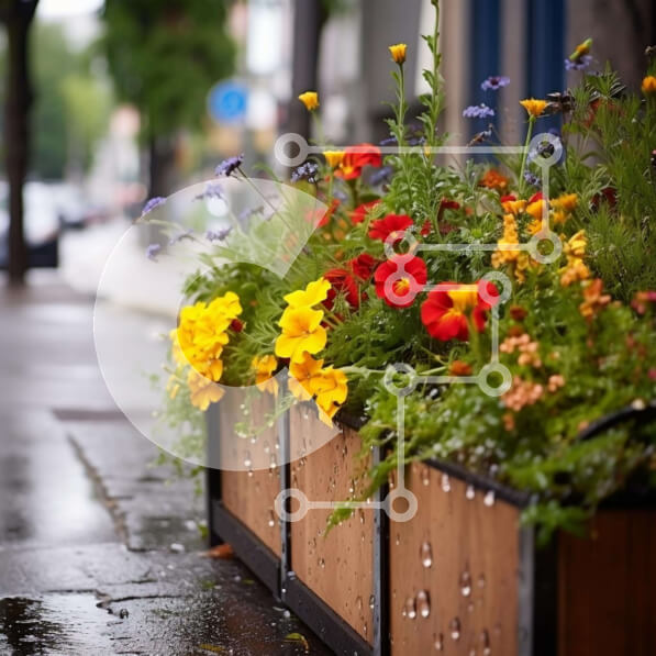 Intra Συλλεκτικό Ξύλινο Παζλ Plywood  4mm - Πολύχρωμο κουτί λουλουδιών στη βροχή με ομπρέλες Σε Ξύλινο Κουτί - Διαστάσεις: 10x10 cm – 25 κομμάτια