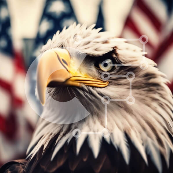 Intra Συλλεκτικό Ξύλινο Παζλ Plywood  4mm - Αετός με αμερικανικές σημαίες Σε Ξύλινο Κουτί - Διαστάσεις: 10x10 cm – 25 κομμάτια