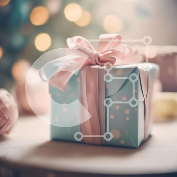 Intra Συλλεκτικό Ξύλινο Παζλ Plywood  4mm - Μπλε και ροζ κουτί δώρου με χριστουγεννιάτικα στολίδια Σε Ξύλινο Κουτί - Διαστάσεις Puzzle: 10x10 cm – 25 κομμάτια