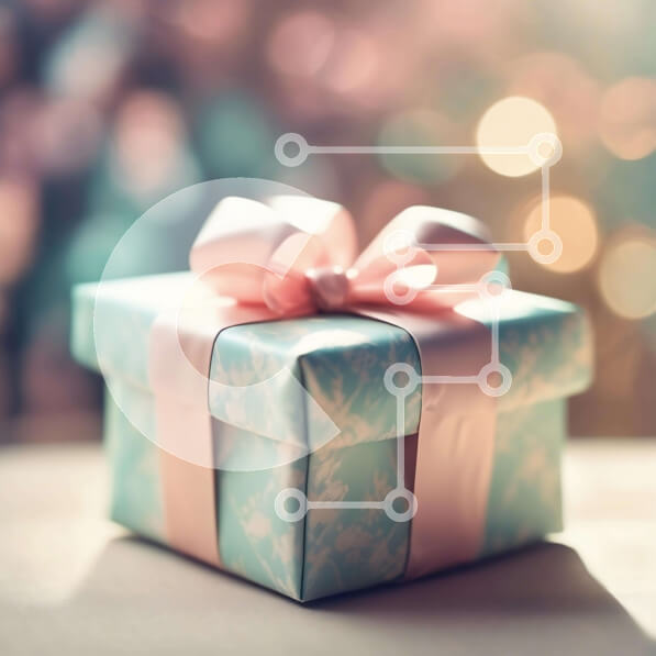 Intra Συλλεκτικό Ξύλινο Παζλ Plywood  4mm - Μπλε και ροζ κουτί δώρου σε ξύλινο τραπέζι Σε Ξύλινο Κουτί - Διαστάσεις Puzzle: 10x10 cm – 25 κομμάτια