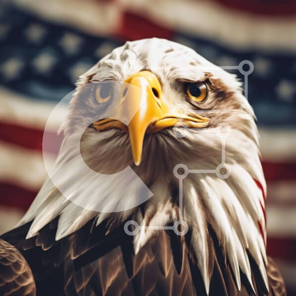Intra Συλλεκτικό Ξύλινο Παζλ Plywood  4mm - Πορτρέτο φαλακρού αετού με αμερικανική σημαία Σε Ξύλινο Κουτί - Διαστάσεις: 10x10 cm – 25 κομμάτια