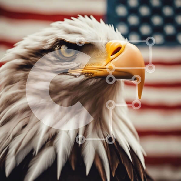 Intra Συλλεκτικό Ξύλινο Παζλ Plywood  4mm - Κοντινό πλάνο του αετού με την αμερικανική σημαία Σε Ξύλινο Κουτί - Διαστάσεις: 10x10 cm – 25 κομμάτια