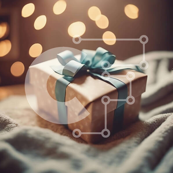 Intra Συλλεκτικό Ξύλινο Παζλ Plywood  4mm - Εορταστικό Δώρο με Μπλε Κορδέλα και Φώτα Σε Ξύλινο Κουτί - Διαστάσεις: 10x10 cm – 25 κομμάτια