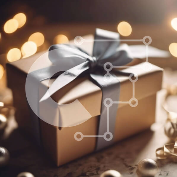 Intra Συλλεκτικό Ξύλινο Παζλ Plywood  4mm - Κουτί δώρου διακοπών με χρυσές καμπάνες και μπλε κορδέλα Σε Ξύλινο Κουτί - Διαστάσεις: 10x10 cm – 25 κομμάτια