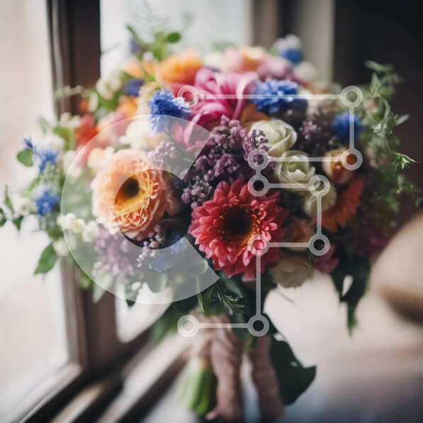 Intra Συλλεκτικό Ξύλινο Παζλ Plywood  4mm - Πολύχρωμο μπουκέτο λουλούδια στο περβάζι παραθύρου Σε Ξύλινο Κουτί - Διαστάσεις: 10x10 cm – 25 κομμάτια