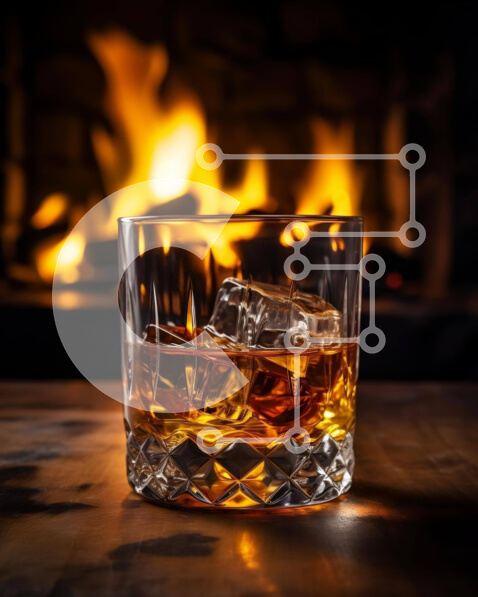 Σετ των 2 Intra Συλλεκτικό Ξύλινο Παζλ Plywood  4mm - Ποτήρι ουίσκι με παγάκια μπροστά από το τζάκι Σε Ξύλινο Κουτί - Διαστάσεις: 10x10 cm – 25 κομμάτια