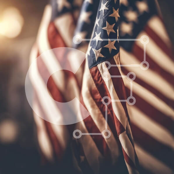 Intra Συλλεκτικό Ξύλινο Παζλ Plywood  4mm - Ομάδα αμερικανικών σημαιών που σκιαγραφούνται σε σκοτεινό φόντο Σε Ξύλινο Κουτί - Διαστάσεις Puzzle: 10x10 cm – 25 κομμάτια