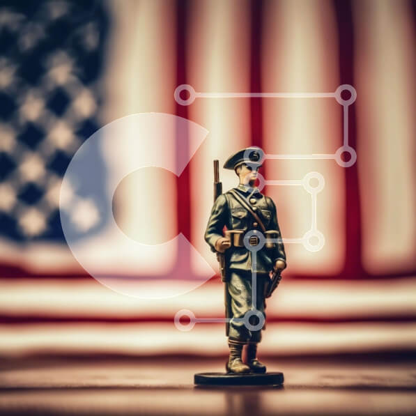 Intra Συλλεκτικό Ξύλινο Παζλ Plywood  4mm - Στρατιώτης παιχνιδιών και επίδειξη αμερικανικής σημαίας Σε Ξύλινο Κουτί - Διαστάσεις: 10x10 cm – 25 κομμάτια