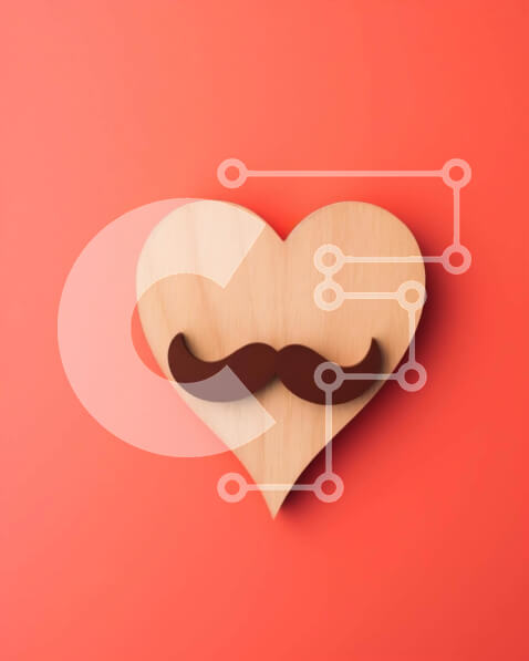 Intra Συλλεκτικό Ξύλινο Παζλ Plywood  4mm - Ξύλινο μουστάκι σε σχήμα καρδιάς σε πορτοκαλί φόντο Σε Ξύλινο Κουτί - Διαστάσεις: 10x10 cm – 25 κομμάτια