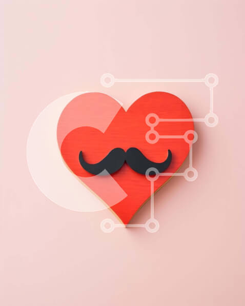 Intra Συλλεκτικό Ξύλινο Παζλ Plywood  4mm - Ξύλινο αντικείμενο σε σχήμα καρδιάς με μουστάκι σε ροζ φόντο Σε Ξύλινο Κουτί - Διαστάσεις: 10x10 cm – 25 κομμάτια