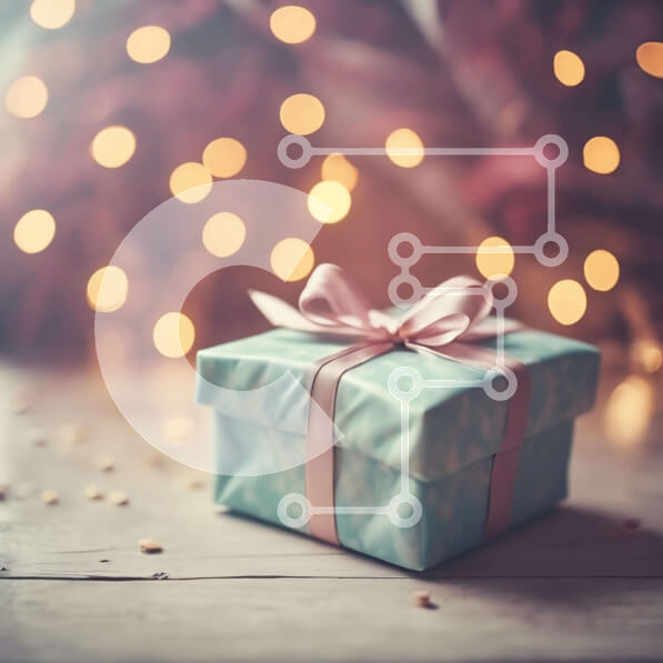 Intra Συλλεκτικό Ξύλινο Παζλ Plywood  4mm - Κουτί δώρου διακοπών σε ξύλινο τραπέζι με χριστουγεννιάτικα φωτάκια Σε Ξύλινο Κουτί - Διαστάσεις: 10x10 cm – 25 κομμάτια