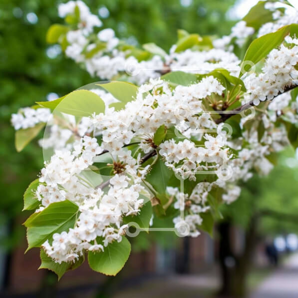 Intra Συλλεκτικό Ξύλινο Παζλ Plywood  4mm - Κλαδί δέντρου με λευκά λουλούδια και ανθρώπους που περπατούν Σε Ξύλινο Κουτί - Διαστάσεις: 10x10 cm – 25 κομμάτια