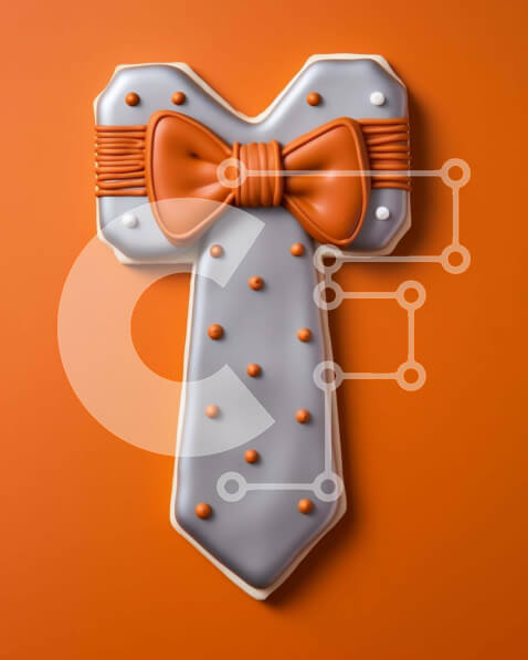 Σετ των 2 Intra Συλλεκτικό Ξύλινο Παζλ Plywood  4mm - Μπισκότο σε σχήμα γραβάτας σε πορτοκαλί φόντο με ασημί και γκρι πουά Σε Ξύλινο Κουτί - Διαστάσεις: 10x10 cm – 25 κομμάτια