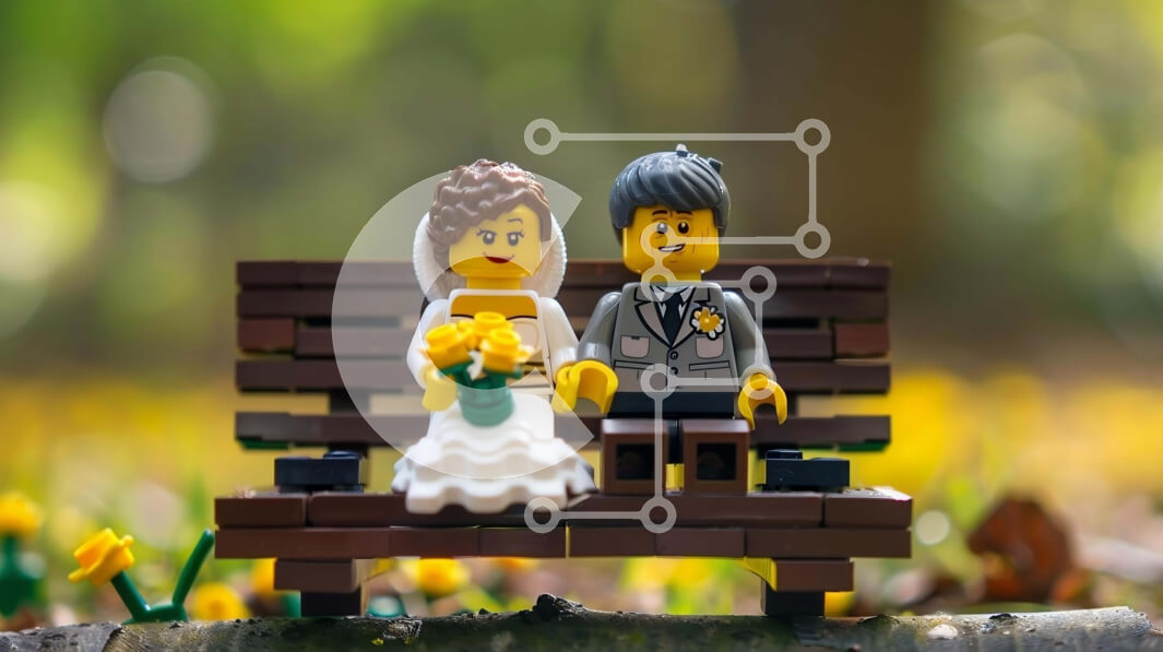 Intra Συλλεκτικό Ξύλινο Παζλ Plywood  4mm - Σκηνή γάμου Lego στο δάσος Σε Ξύλινο Κουτί - Διαστάσεις Puzzle: 10x10 cm – 25 κομμάτια