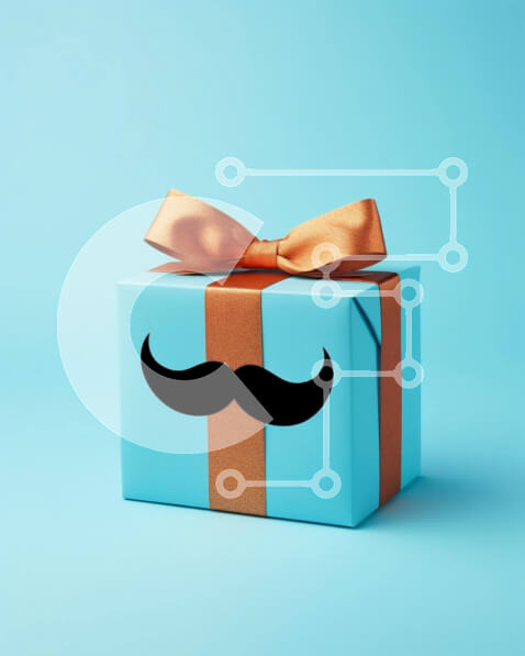 Intra Συλλεκτικό Ξύλινο Παζλ Plywood  4mm - Μπλε κουτί δώρου με μαύρο μουστάκι και πορτοκαλί κορδέλα Σε Ξύλινο Κουτί - Διαστάσεις: 10x10 cm – 25 κομμάτια