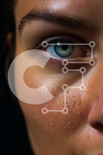 Intra Συλλεκτικό Ξύλινο Παζλ Plywood  4mm - Γυναικείο πρόσωπο με σταγόνες νερού και ιδρώτα Σε Ξύλινο Κουτί - Διαστάσεις Puzzle: 10x10 cm – 25 κομμάτια