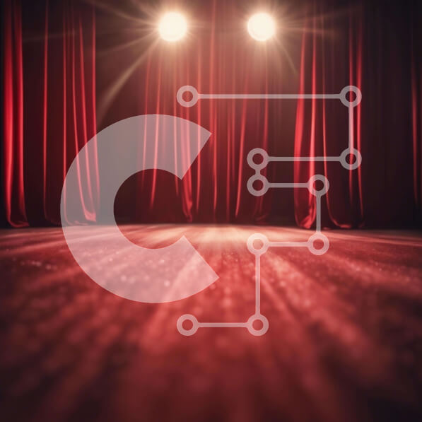 Intra Συλλεκτικό Ξύλινο Παζλ Plywood  4mm - Σκηνή με κόκκινες κουρτίνες και προβολείς Σε Ξύλινο Κουτί - Διαστάσεις Puzzle: 10x10 cm – 25 κομμάτια