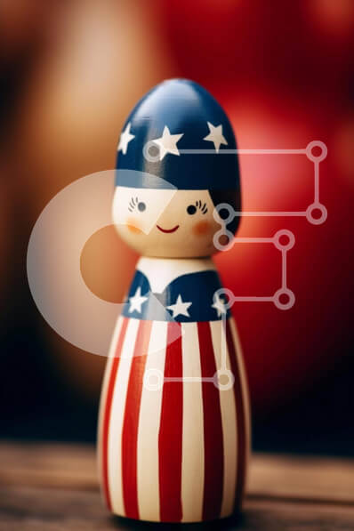 Intra Συλλεκτικό Ξύλινο Παζλ Plywood  4mm - Ξύλινη κούκλα αμερικανικής σημαίας στα λαχανικά Σε Ξύλινο Κουτί - Διαστάσεις: 10x10 cm – 25 κομμάτια