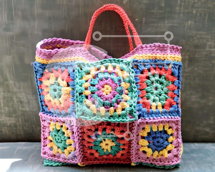 Intra Συλλεκτικό Ξύλινο Παζλ Plywood  4mm - Πολύχρωμη τσάντα με κροσέ σε vintage ξύλινο τραπέζι Σε Ξύλινο Κουτί - Διαστάσεις: 10x10 cm – 25 κομμάτια