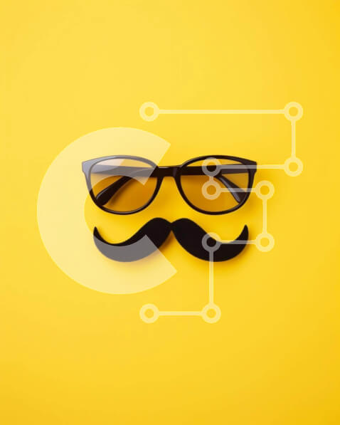 Intra Συλλεκτικό Ξύλινο Παζλ Plywood  4mm - Γυαλιά ηλίου και μουστάκι σε πορτοκαλί φόντο Σε Ξύλινο Κουτί - Διαστάσεις Puzzle: 10x10 cm – 25 κομμάτια