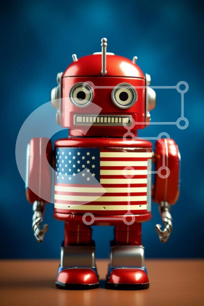 Intra Συλλεκτικό Ξύλινο Παζλ Plywood  4mm - Κόκκινο ρομπότ με αμερικανική σημαία Σε Ξύλινο Κουτί - Διαστάσεις: 10x10 cm – 25 κομμάτια