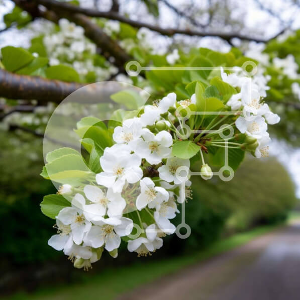 Intra Συλλεκτικό Ξύλινο Παζλ Plywood  4mm - Κλαδί δέντρου με λευκά λουλούδια κοντά σε έναν δρόμο Σε Ξύλινο Κουτί - Διαστάσεις: 10x10 cm – 25 κομμάτια